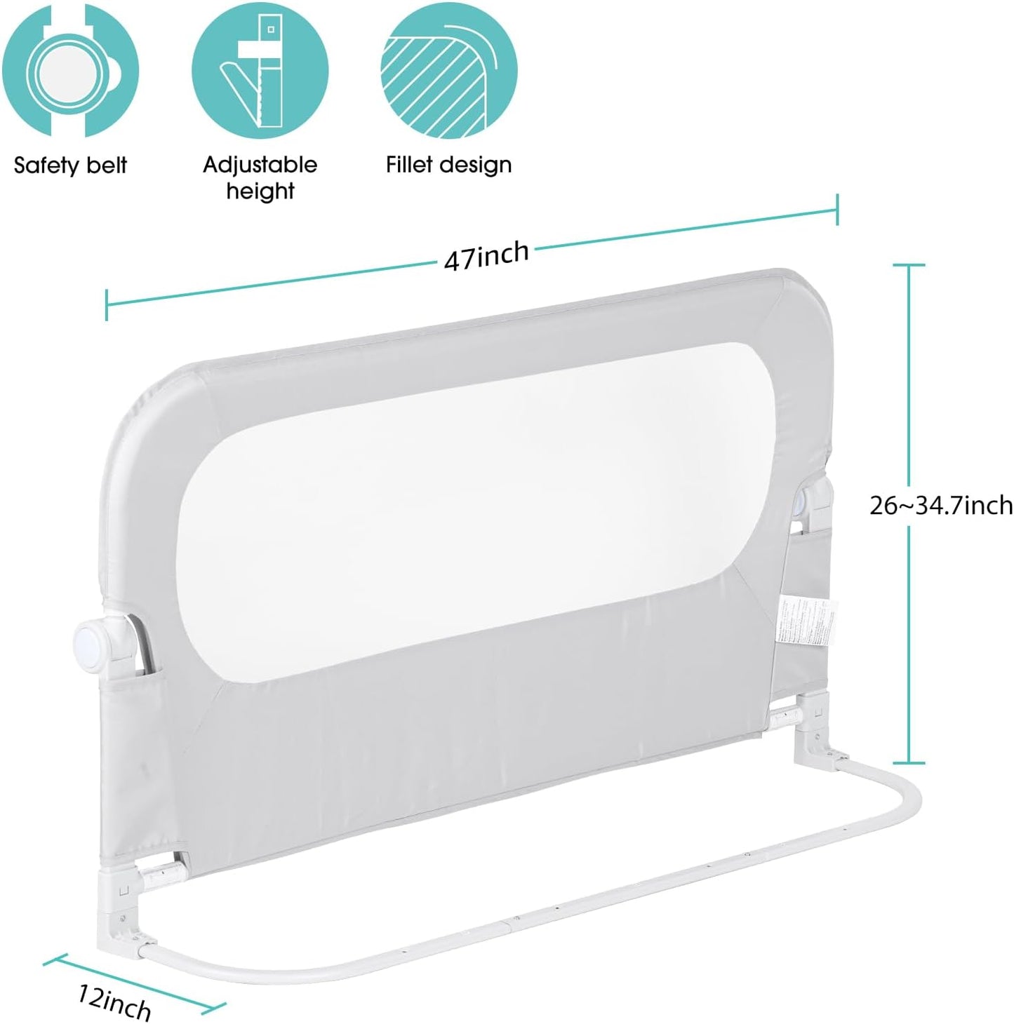 Baby Bed Rail Guard for Toddlers - 47" Toddler Bed Side Rails for Twin, Full, Queen Bunk Size Bed Swing down Bedrail Extral Tall Child Safety Side Railing Guards for Kids