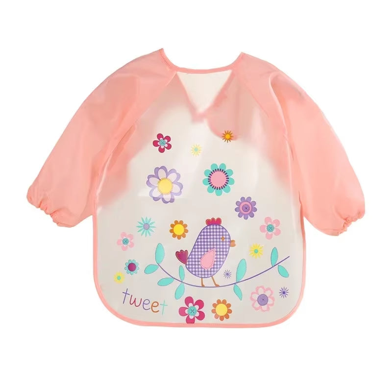 0-3 Years Baby EVA Waterproof Anti-Dirty Bib Long Sleeve Strap Coat Dirt Proof Soft Feeding Bib Cute Cartoon Pattern Burp Cloths