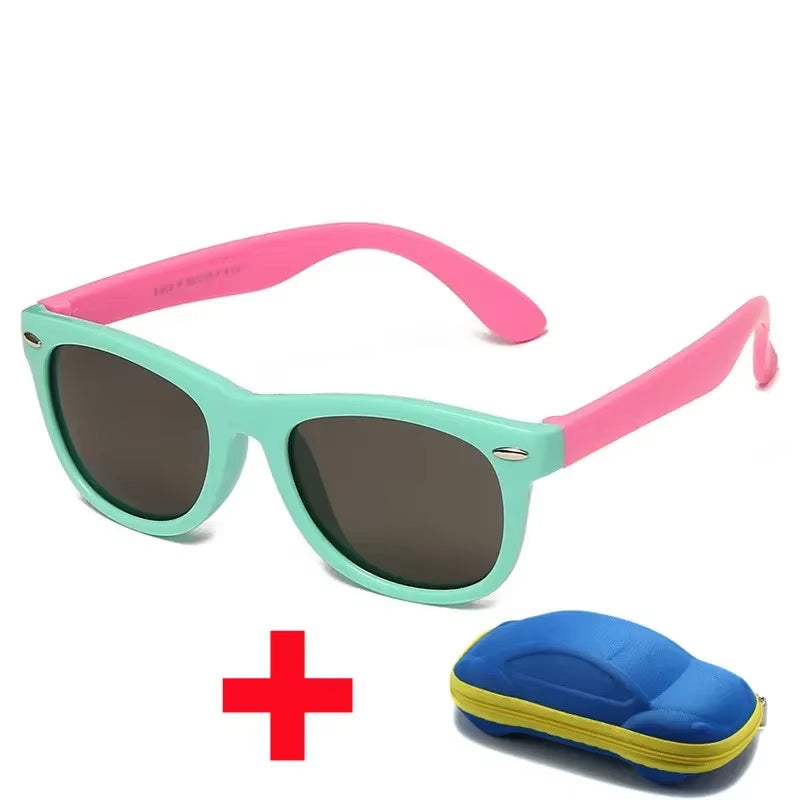 Baby Silicone Sunglasses with Glasses Box Boys Girls Outdoor Goggles Sun Glasses AC Lens Safety Glasses and Cases Gift for Kids