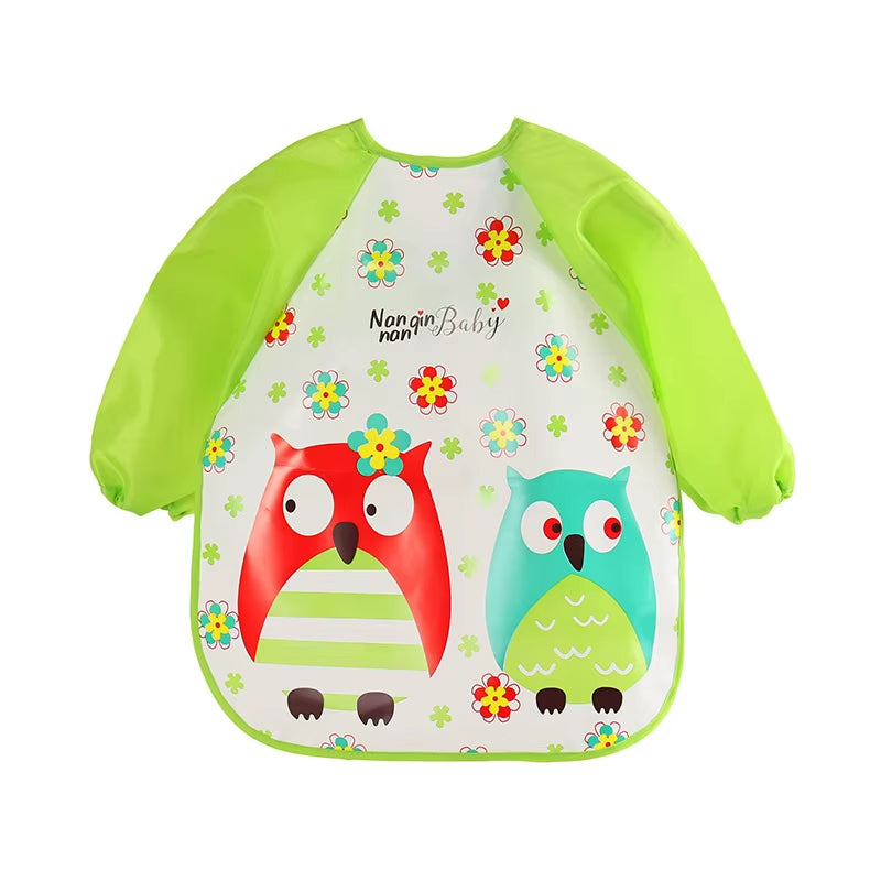 0-3 Years Baby EVA Waterproof Anti-Dirty Bib Long Sleeve Strap Coat Dirt Proof Soft Feeding Bib Cute Cartoon Pattern Burp Cloths