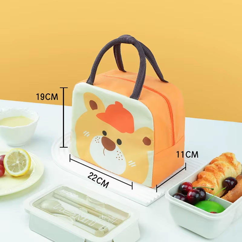 Cartoon Cute Fresh Cooler Lunch Bag for Children Aluminum Thermal Oxford Lunch Box Waterproof Nylon Portable Zipper Food Hangbag
