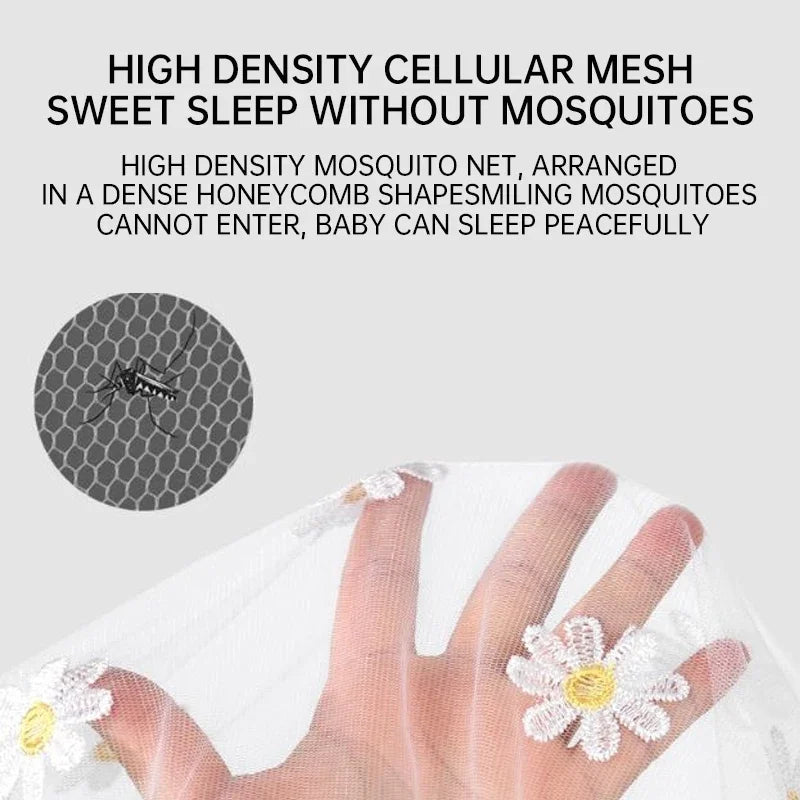 Summer Baby Stroller Mosquito Net Daisy Embroidered Zipper Full Cover Insect Prevention Universal Stroller Mosquito Net