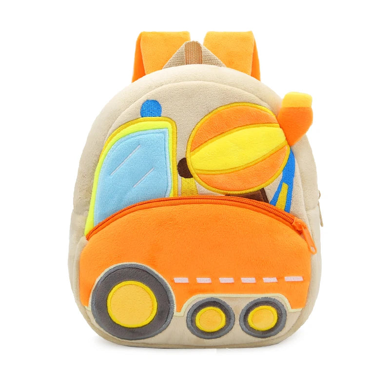 2-4 Years Old Kids Engineering Backpack Cartoon Excavator Backpack Plush Kids Small School Bag Toy Backpack
