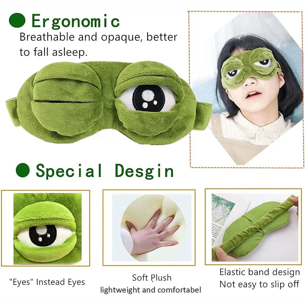 3D Sad Frog Sleep Eye Mask Sleeping Eyeshade Cover Shade Eye Patch Women Men Children Soft Portable Blindfold Travel Eyepatch