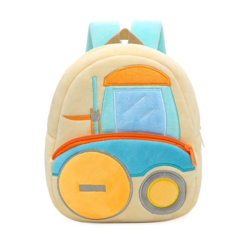 2-4 Years Old Kids Engineering Backpack Cartoon Excavator Backpack Plush Kids Small School Bag Toy Backpack