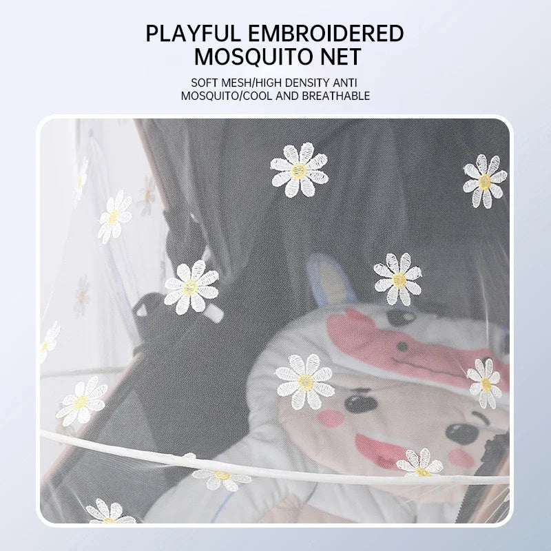 Summer Baby Stroller Mosquito Net Daisy Embroidered Zipper Full Cover Insect Prevention Universal Stroller Mosquito Net