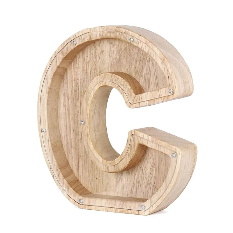 26 English Alphabet Moneybox Coin Money Piggy Bank Wooden Letter Saving Box Desktop Ornament Home Decor Crafts for Kids