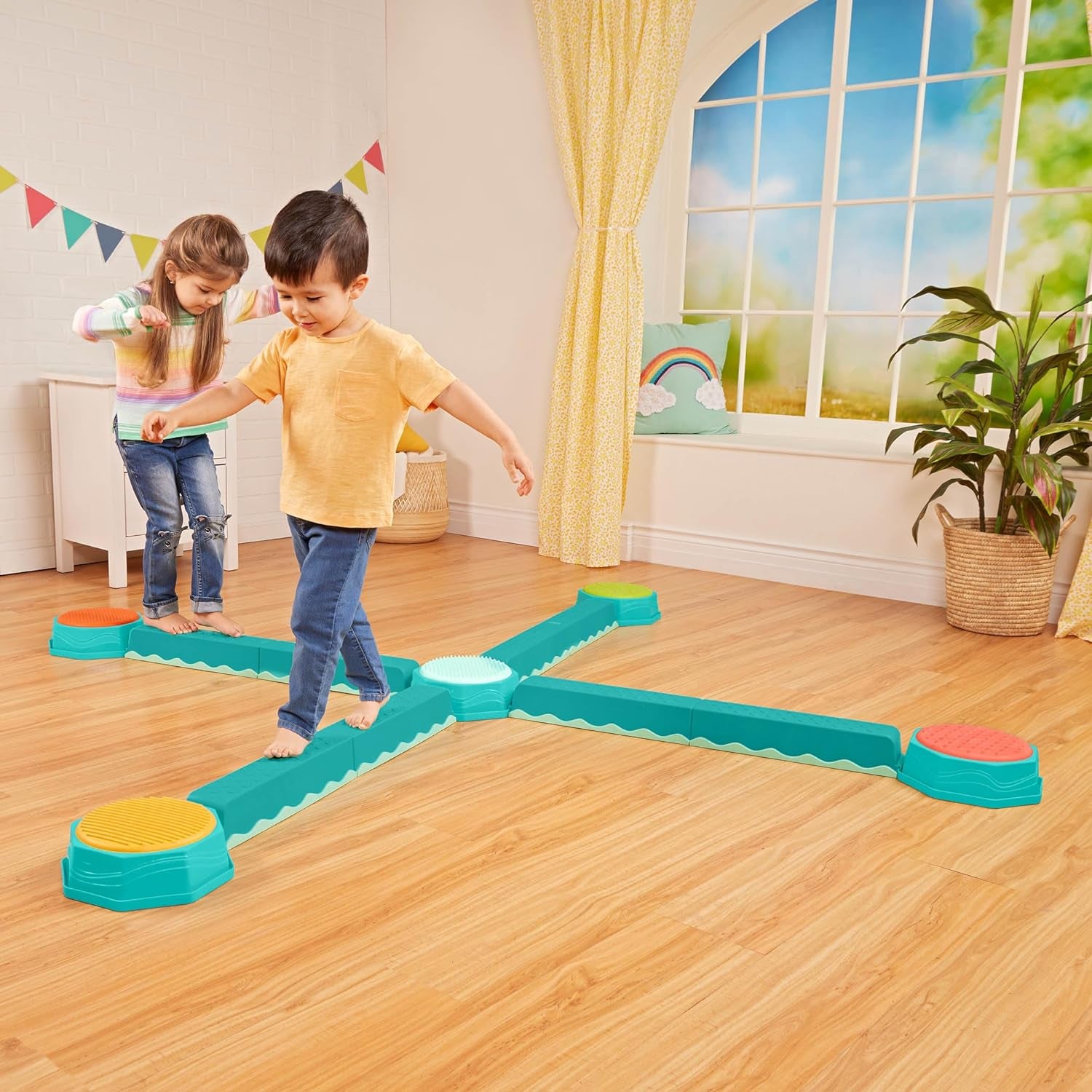 – Balance Beam for Kids – Interlocking Balancing Beams – 5 Sensory Pads & 8 Beams – Active Play for Toddlers, Kids – 3 Years + – Balance & Build Set
