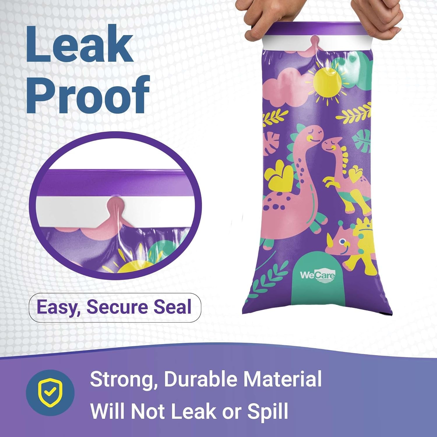 Kids Vomit Bags Disposable 5 Pack - Individually Wrapped Barf Bags with Cute Dinosaur Print - Leak Proof Self Sealing Emesis Bags for Motion Car Sickness and Nausea - Ideal for Taxis, Airplane Travel