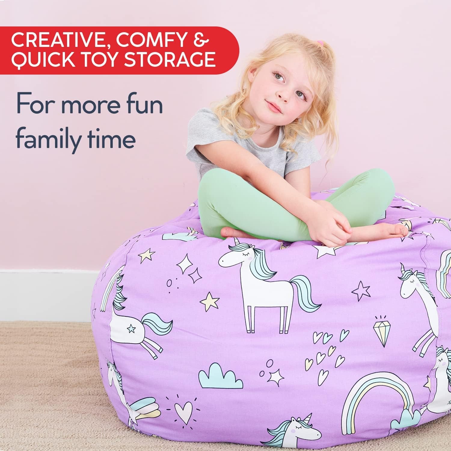 Stuff ’N Sit Extra Large 38’’ Bean Bag Storage Cover for Stuffed Animals & Toys, Giant Beanbag Chair for Plush, Toddler & Kids Rooms Bedroom Organizer, Light Gray Corduroy