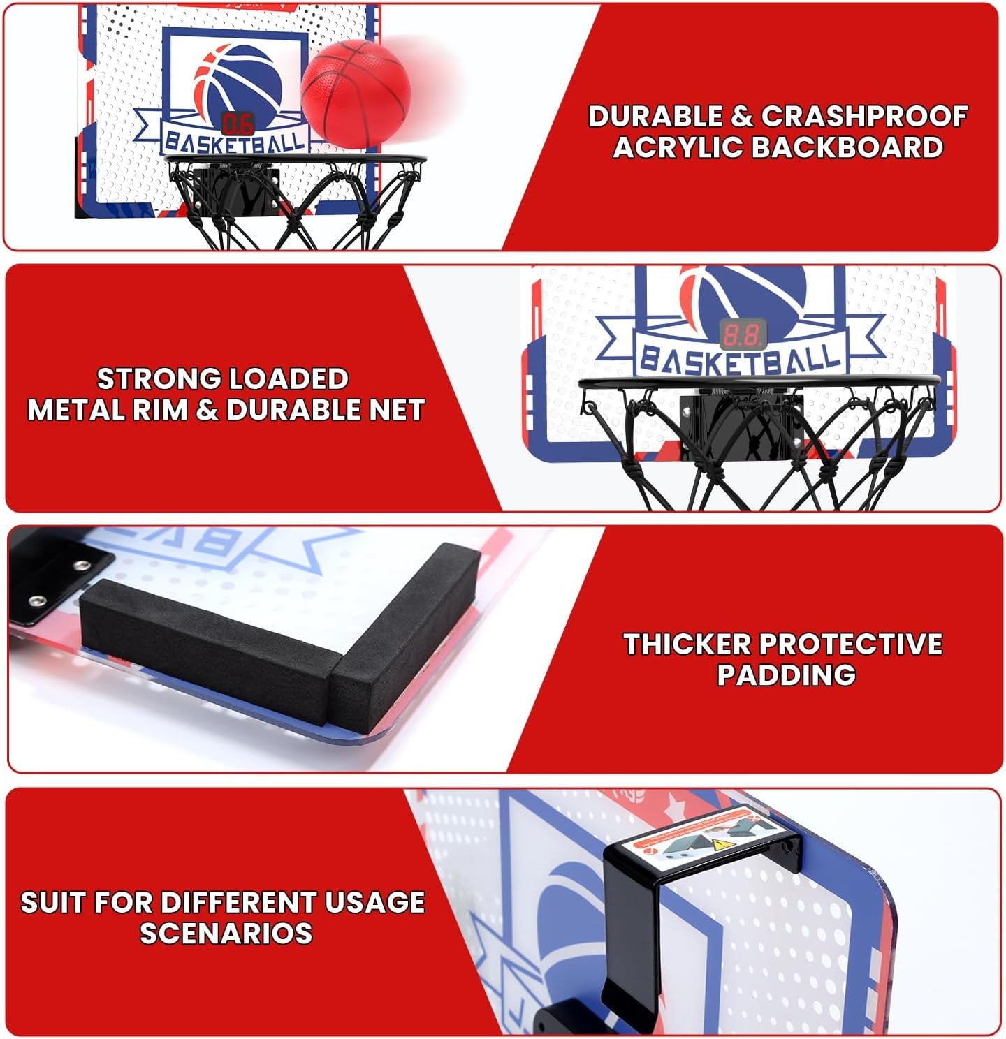 Kids Indoor Basketball Hoop, 4 Balls Mini Basketball Toy for Toddlers, with Electronic Scoreboard over the Door Room Wall Basketball Hoop Goal Boys Girls Gift for Age 3 4 5 6 7 8 9 10