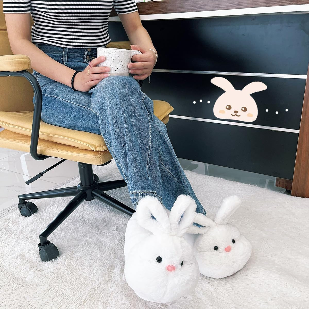 Cute Bunny Animal Slipper for Women Adult Fuzzy Warm House Slippers Novelty Fluffy Home Shoes Ladies Winter Slippers Indoor Outdoor