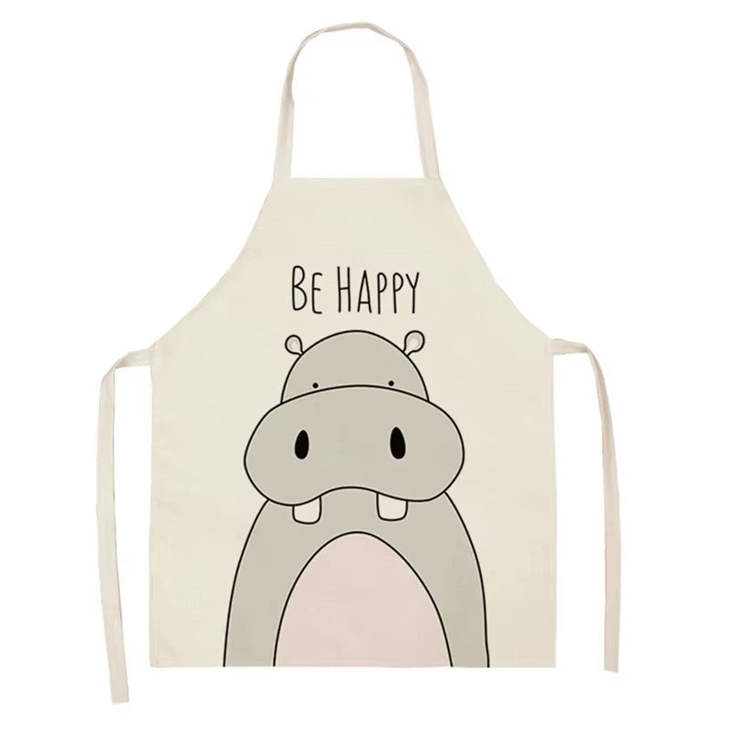 Cartoon Animal Style Cooking Apron for Children Home Sleeveless Cotton Linen Aprons Hedgehog Lion Pattern Custom Bib Room Aprons