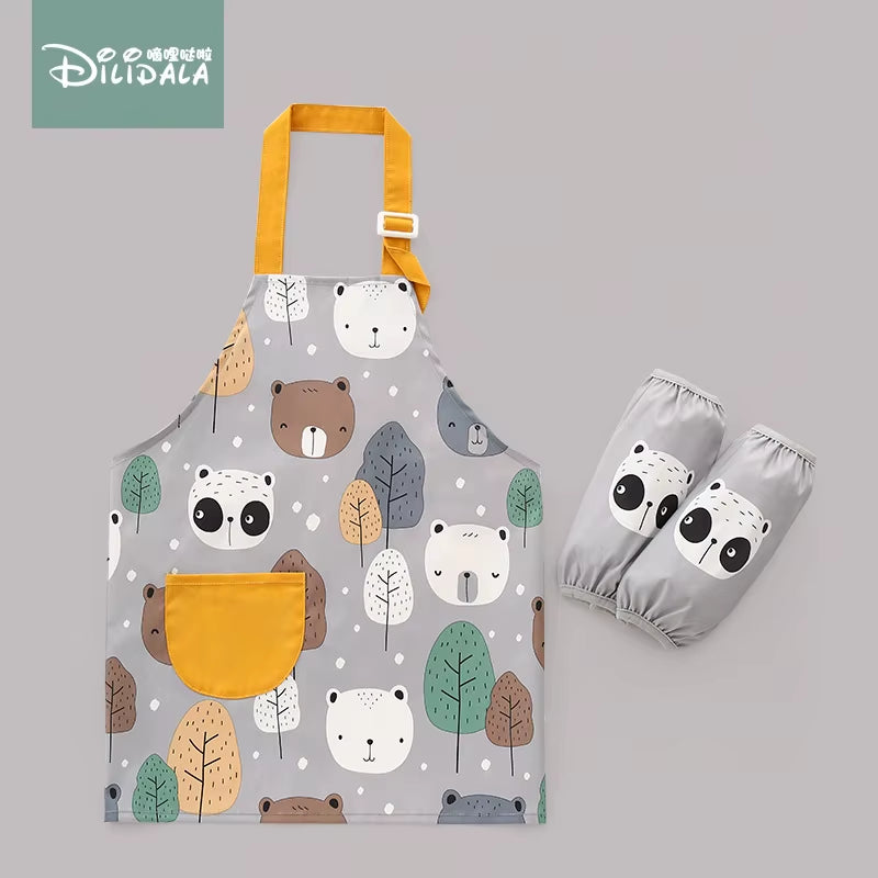 3Pcs Baby Bibs Apron Child Kids Painting Cooking Baking Pinafore Food Waterproof Toddle Boys Girls Kitchen Smock BBQ Clothes