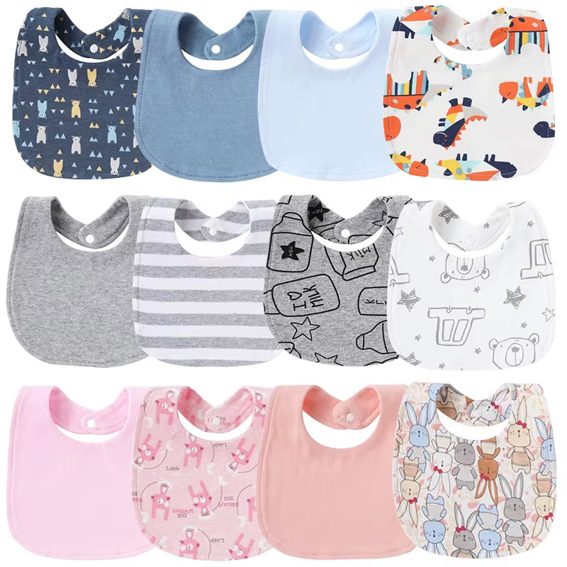 4 Pcs/Lot Baby Bibs Printed Striped Infant Saliva Towel Girl Boy Double Layer Cotton Saliva Pocket Absorbent Newborn Burp Cloths
