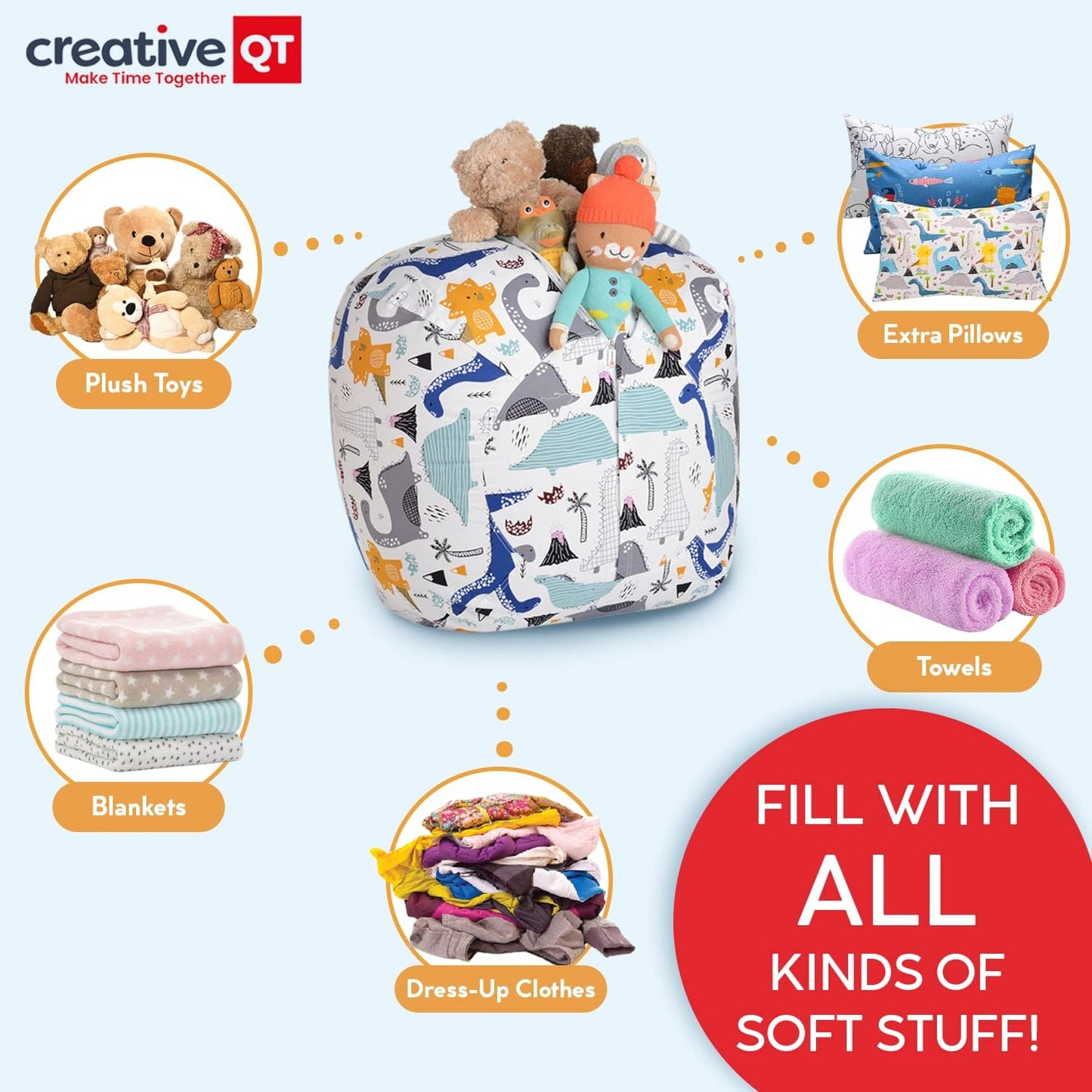 Stuff ’N Sit Extra Large 38’’ Bean Bag Storage Cover for Stuffed Animals & Toys, Giant Beanbag Chair for Plush, Toddler & Kids Rooms Bedroom Organizer, Light Gray Corduroy