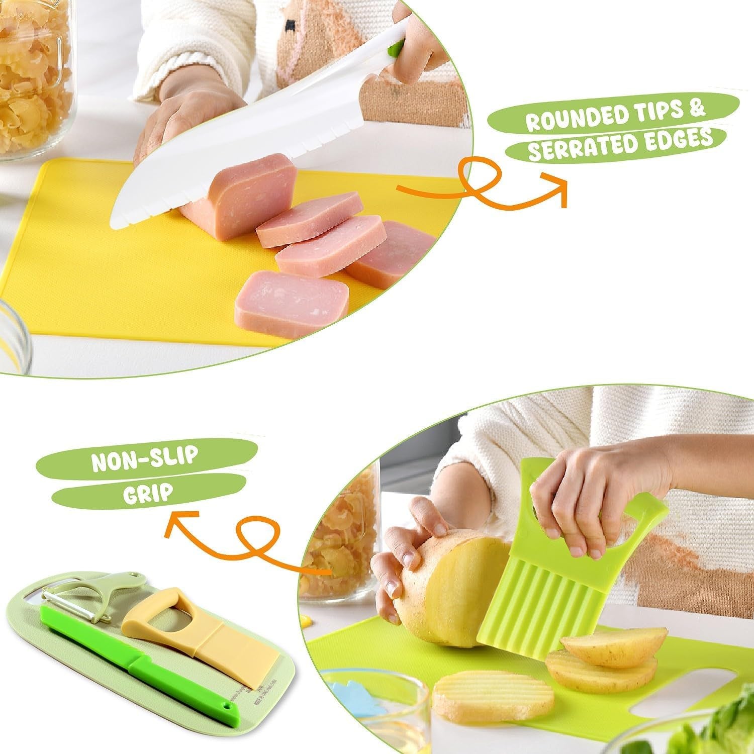 31PCS Kids Knife Set for Real Cooking - Toddlers Montessori Kitchen Tools Stocking Stuffers Toys for Boys & Girls Age 4+ Year Old, Includes 1 Apron, 2 Cutting Boards, 3 Safe Knives
