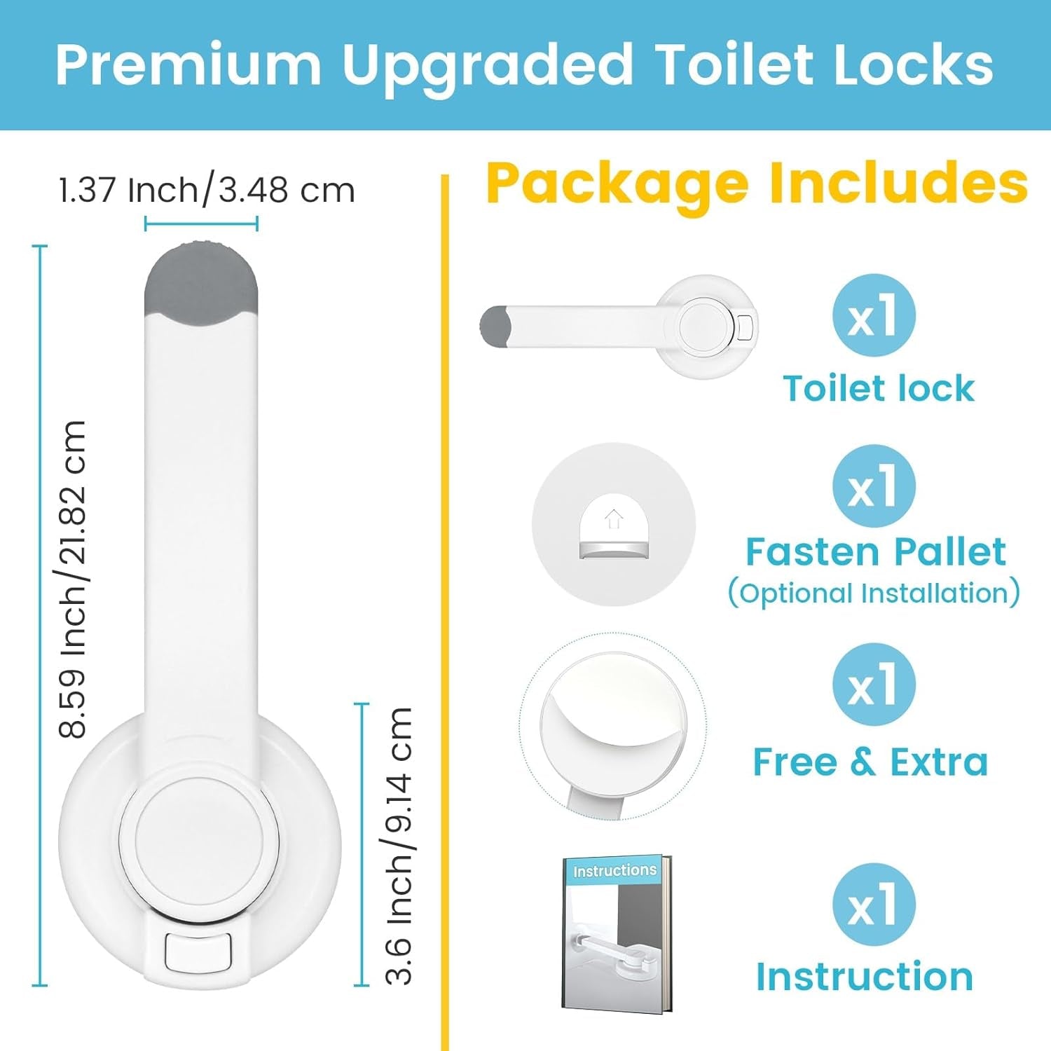 Toilet Locks Baby Proof, Baby Proofing Toilet Seat Lock with Extra Pallet Fit for Most Standard Toilet, Easy Intallation Toilet Lid Lock for Child Safety with 1 Extra 3M Adhesive((1 Pack)