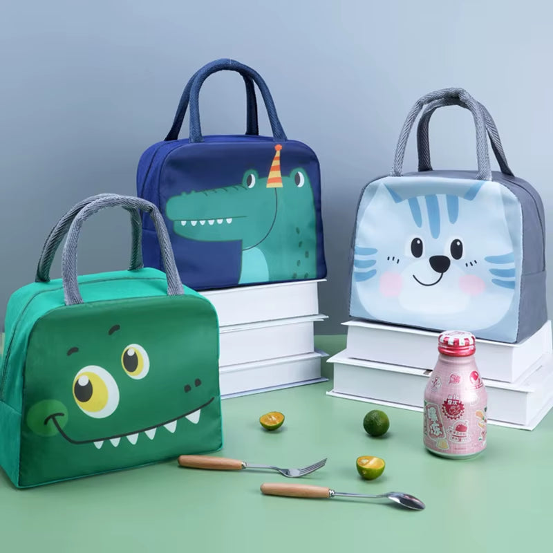 Cartoon Cute Fresh Cooler Lunch Bag for Children Aluminum Thermal Oxford Lunch Box Waterproof Nylon Portable Zipper Food Hangbag