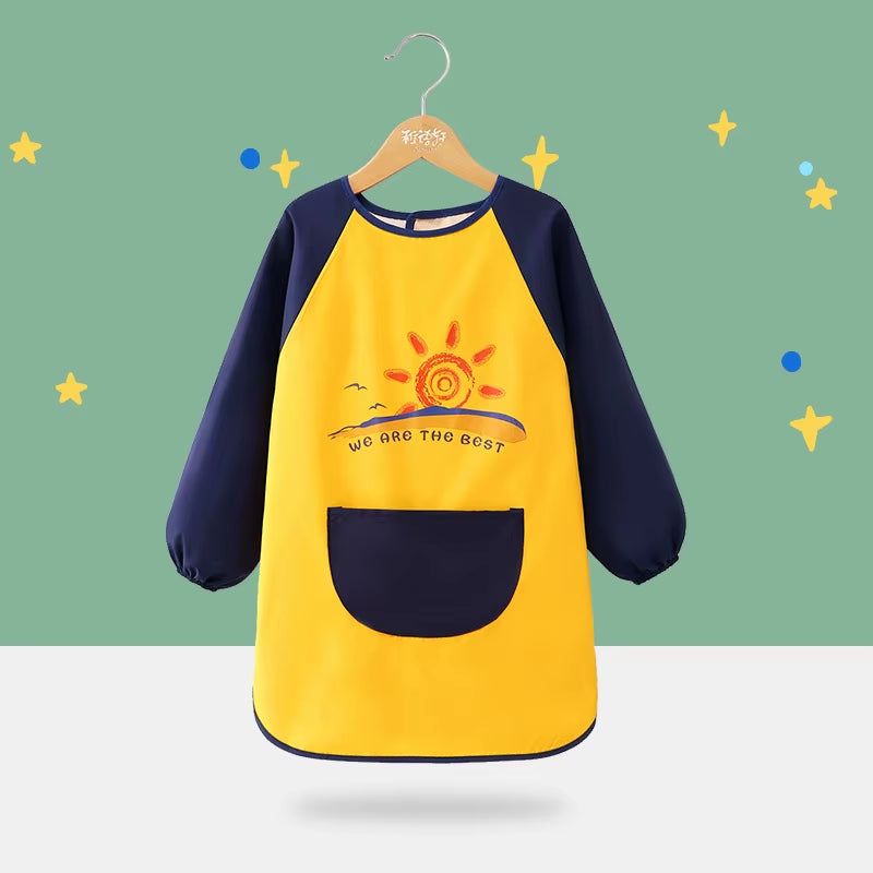 Children'S Waterproof Drawing Clothes Kindergarten Cover Dining Bib Waterproof Reverse Dressing Boys' and Girls' Aprons