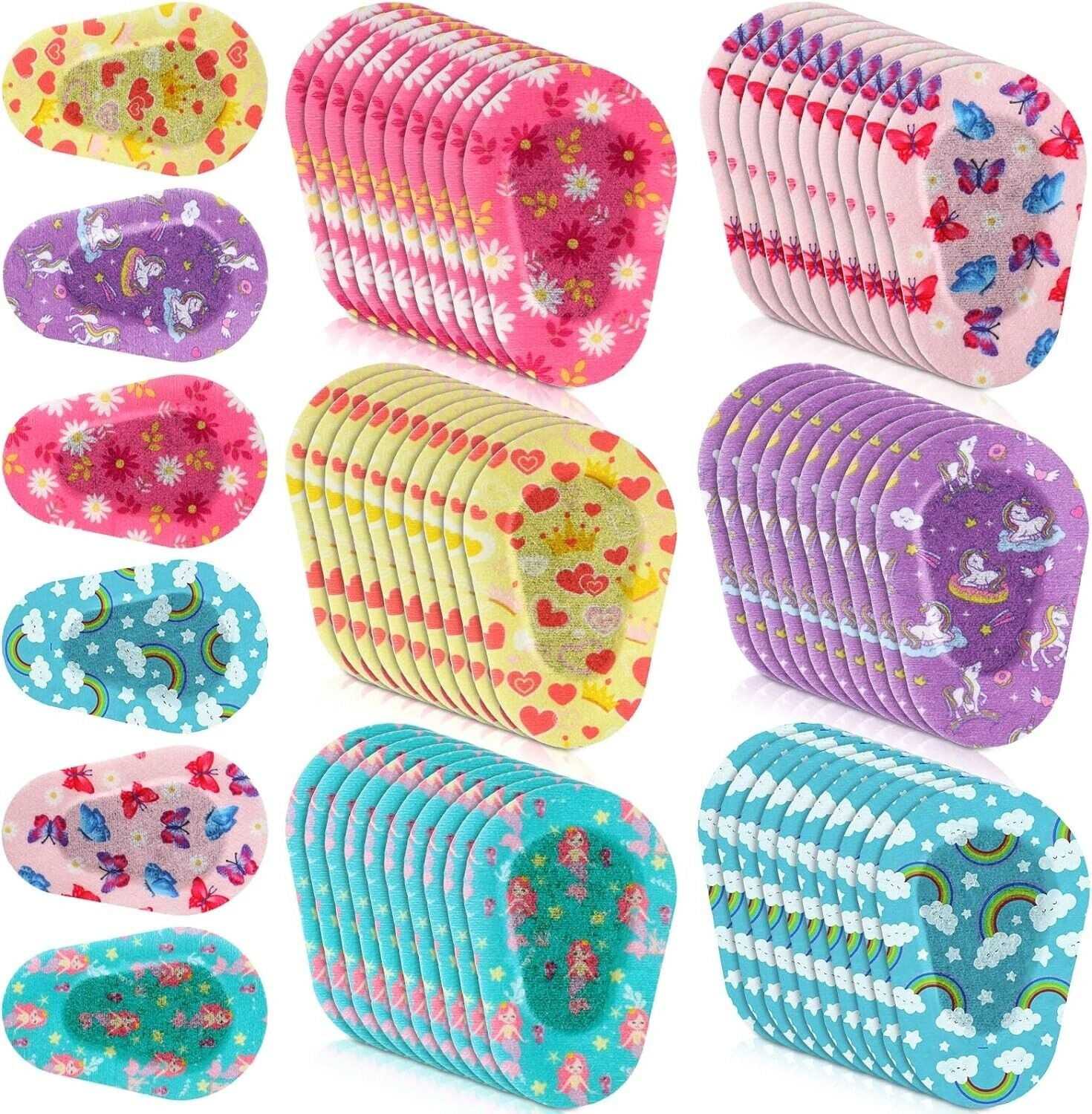 60 Pcs Adhesive Eye Patches for Kids Light Blocking Cute Girls Designs Cotton Ad