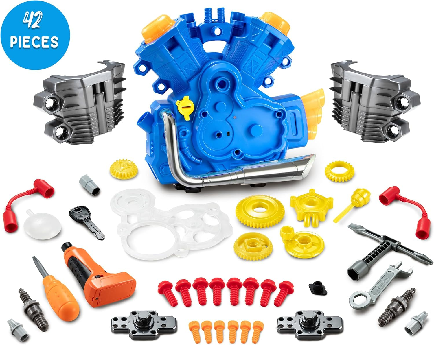 Engine Building Kit, Kids Mechanic Repair Set for Kids Motorcycle Engine,Take Apart Toys-42Pc Playset,Stem Engine Model Kit Toy with Cool Lights&Sounds,Educational Toys for 3+ Year Old (Blue)
