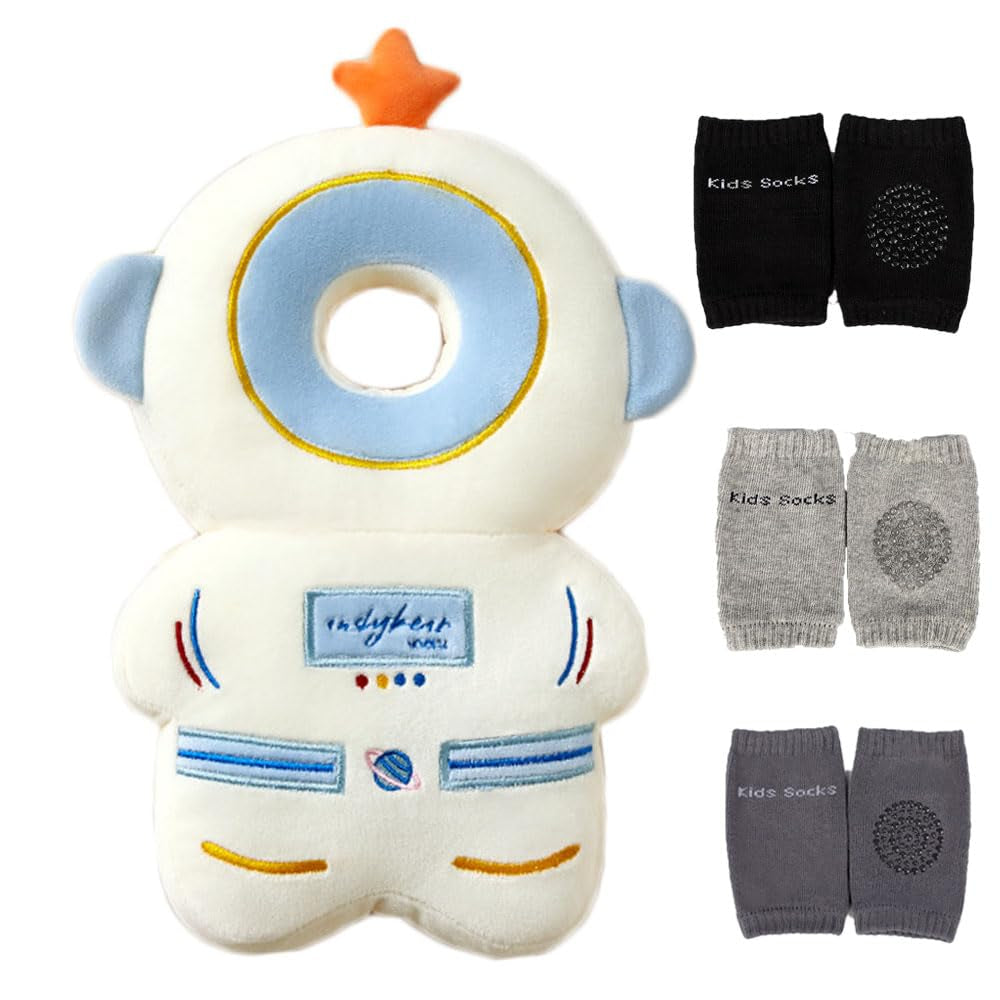 Baby Head Protector Cushion Backpack with 3 Knee Pads for Walking & Crawling,Astronauts