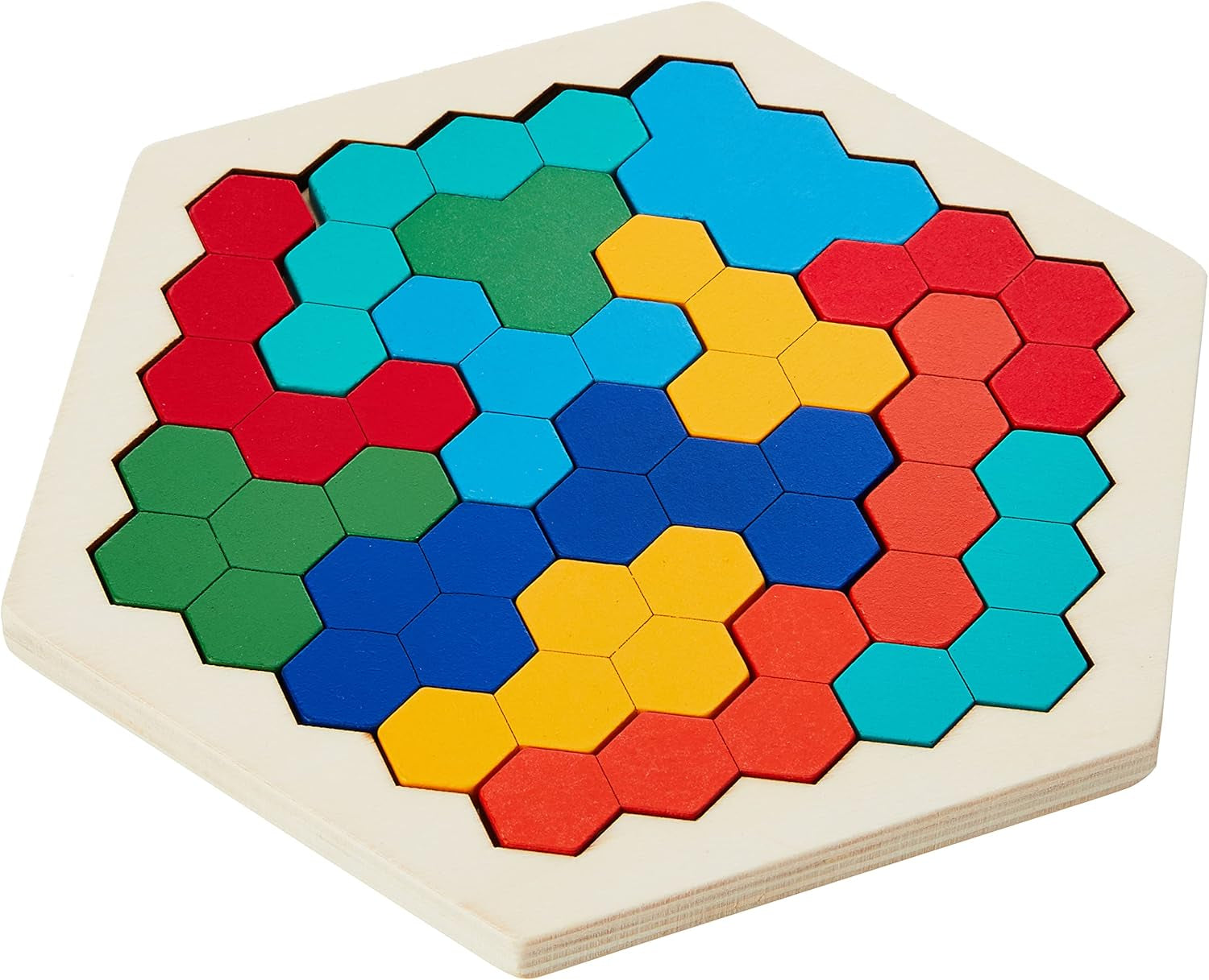 Wooden Hexagon Puzzle for Kid Adults - Shape Pattern Block Tangram Brain Teaser Toy Geometry Logic IQ Game STEM Montessori Educational Gift for All Ages Challenge