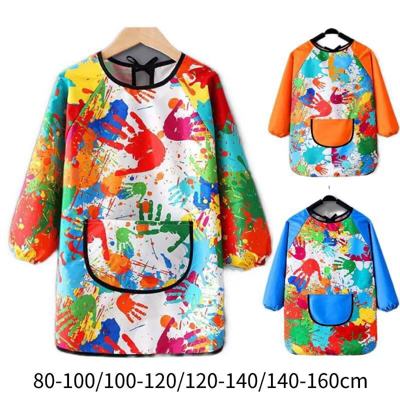 Children'S Painting Waterproof Long Sleeved Cover Kindergarten Art Painting Reverse Dressing Baby Eating Bib Kids Apron