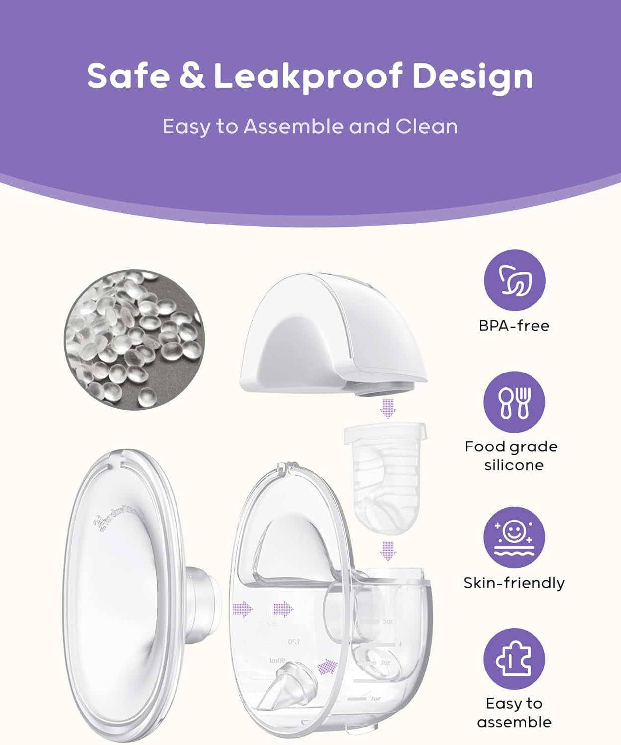 Hands-Free Breast Pump, Wearable Breastfeeding Pump 4 Modes 9 Levels with 18/21/24MM Flange, Electric Breast Pump Portable, Replaced Pumping Accessories Included (2 Packs, Whitesmoke)