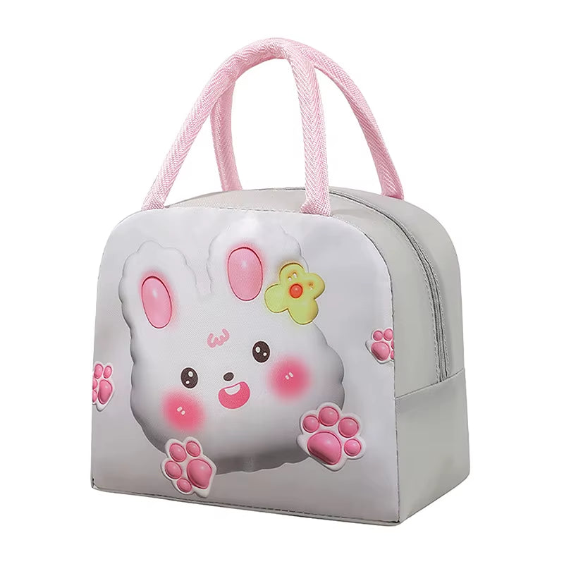 Cartoon Cute Fresh Cooler Lunch Bag for Children Aluminum Thermal Oxford Lunch Box Waterproof Nylon Portable Zipper Food Hangbag