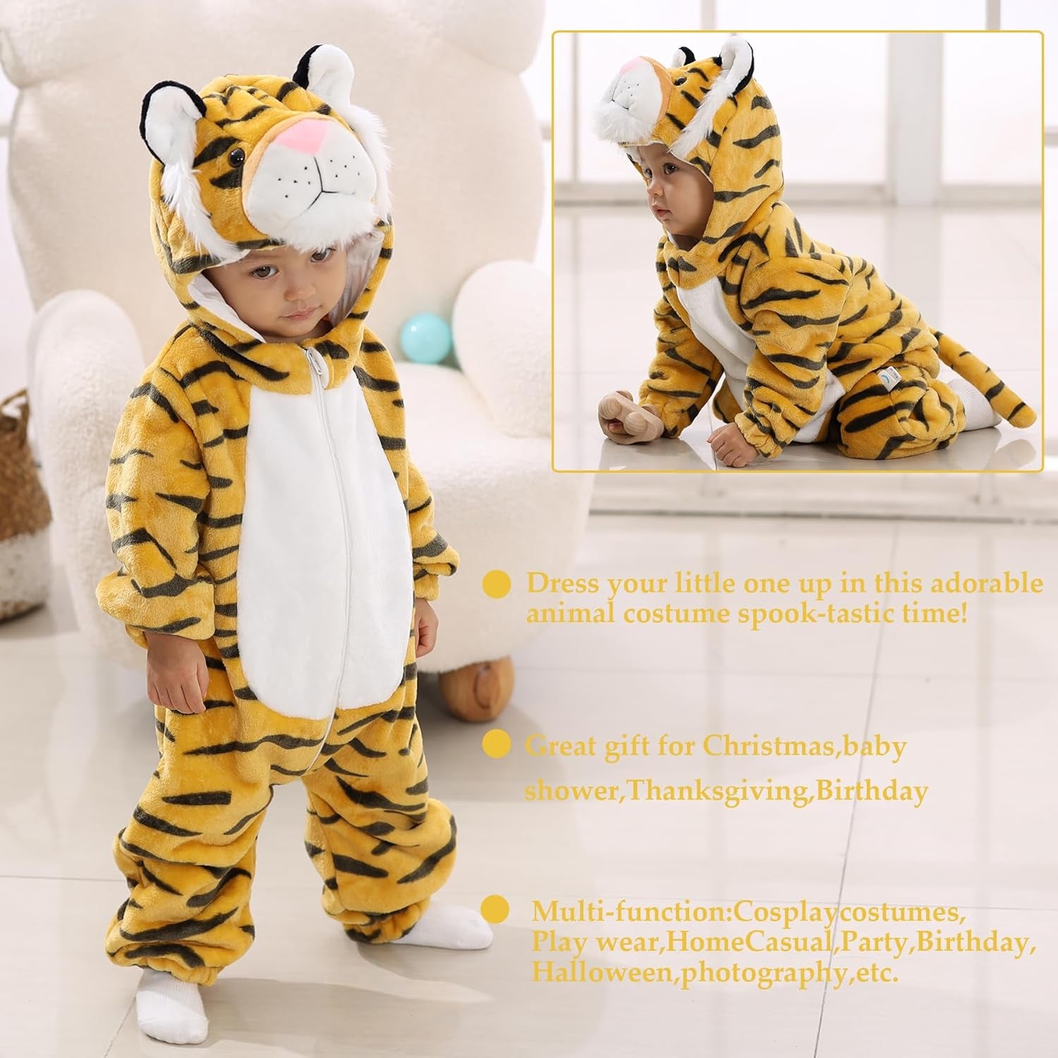 Kids' and Toddlers' Infant Tiger Dinosaur Animal Fancy Dress Costume Outfit Hooded Romper Jumpsuit