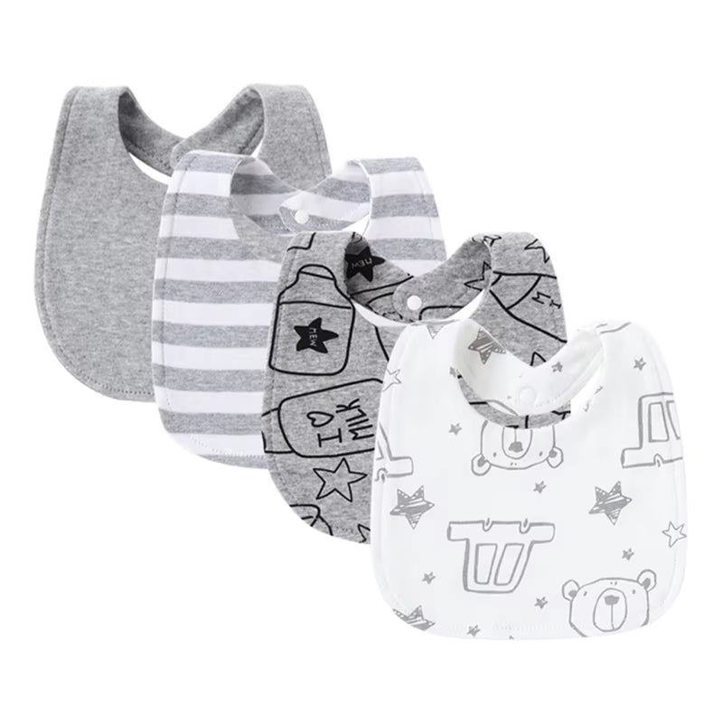 4 Pcs/Lot Baby Bibs Printed Striped Infant Saliva Towel Girl Boy Double Layer Cotton Saliva Pocket Absorbent Newborn Burp Cloths