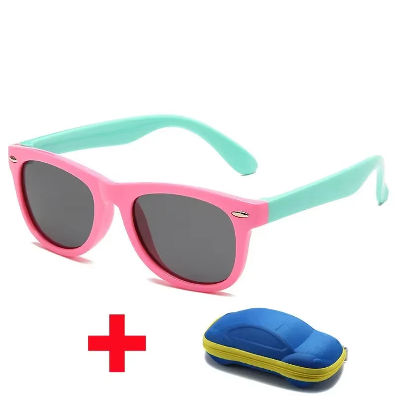 Baby Silicone Sunglasses with Glasses Box Boys Girls Outdoor Goggles Sun Glasses AC Lens Safety Glasses and Cases Gift for Kids