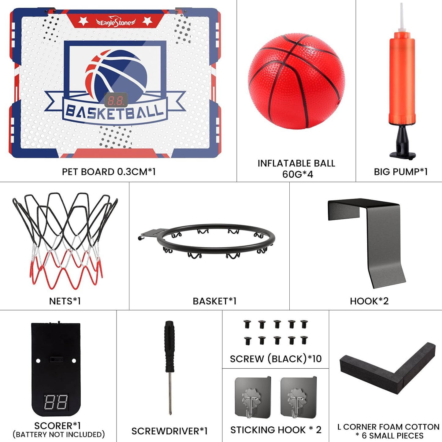 Kids Indoor Basketball Hoop, 4 Balls Mini Basketball Toy for Toddlers, with Electronic Scoreboard over the Door Room Wall Basketball Hoop Goal Boys Girls Gift for Age 3 4 5 6 7 8 9 10