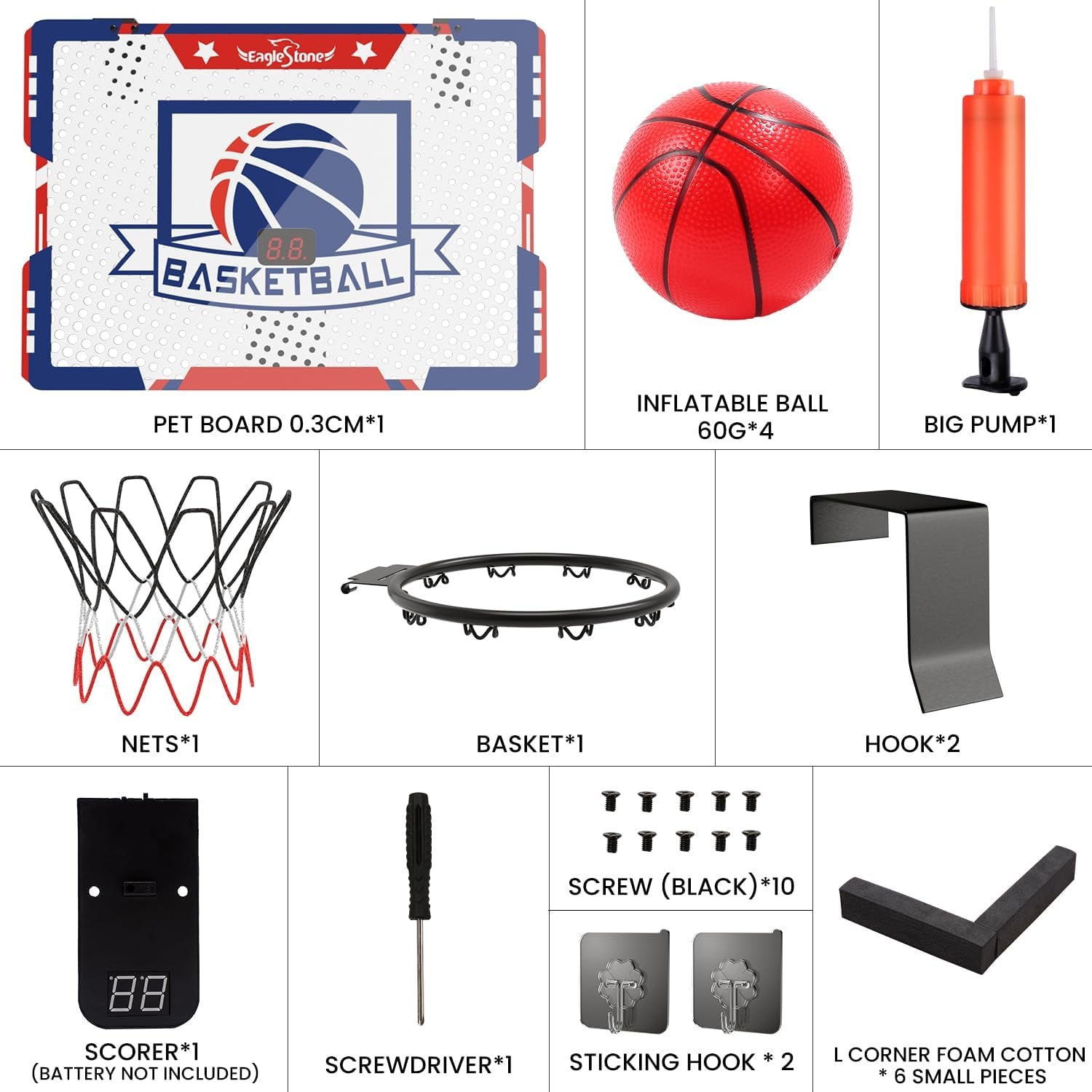 Kids Indoor Basketball Hoop, 4 Balls Mini Basketball Toy for Toddlers, with Electronic Scoreboard over the Door Room Wall Basketball Hoop Goal Boys Girls Gift for Age 3 4 5 6 7 8 9 10