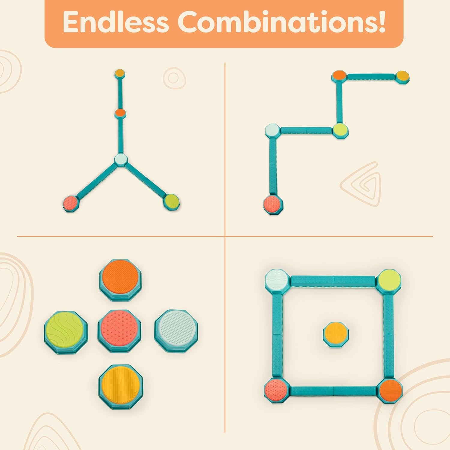 – Balance Beam for Kids – Interlocking Balancing Beams – 5 Sensory Pads & 8 Beams – Active Play for Toddlers, Kids – 3 Years + – Balance & Build Set