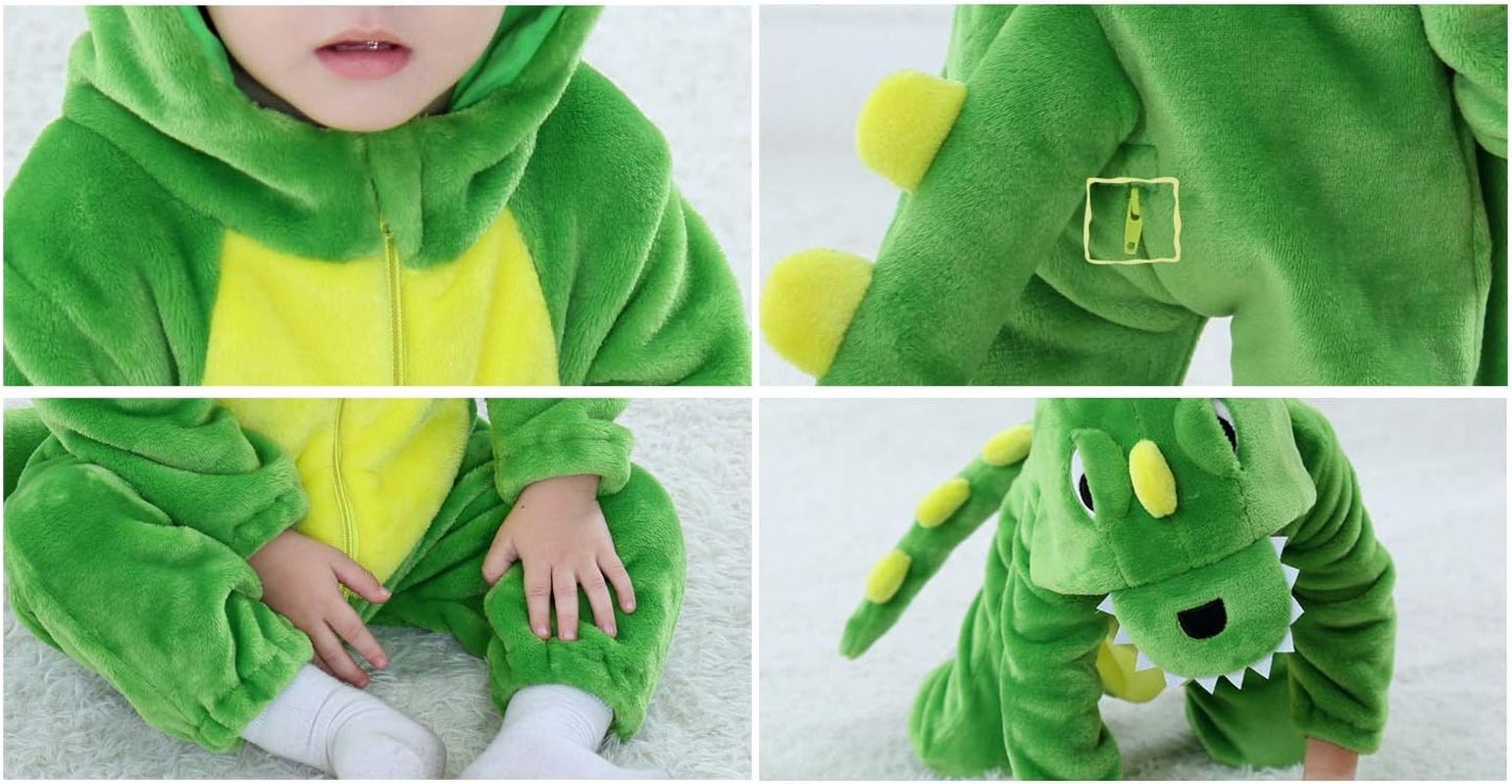Toddler Infant Dinosaur Costume Flannel Hooded Onesies Soft Animal Romper Outfits Gift
