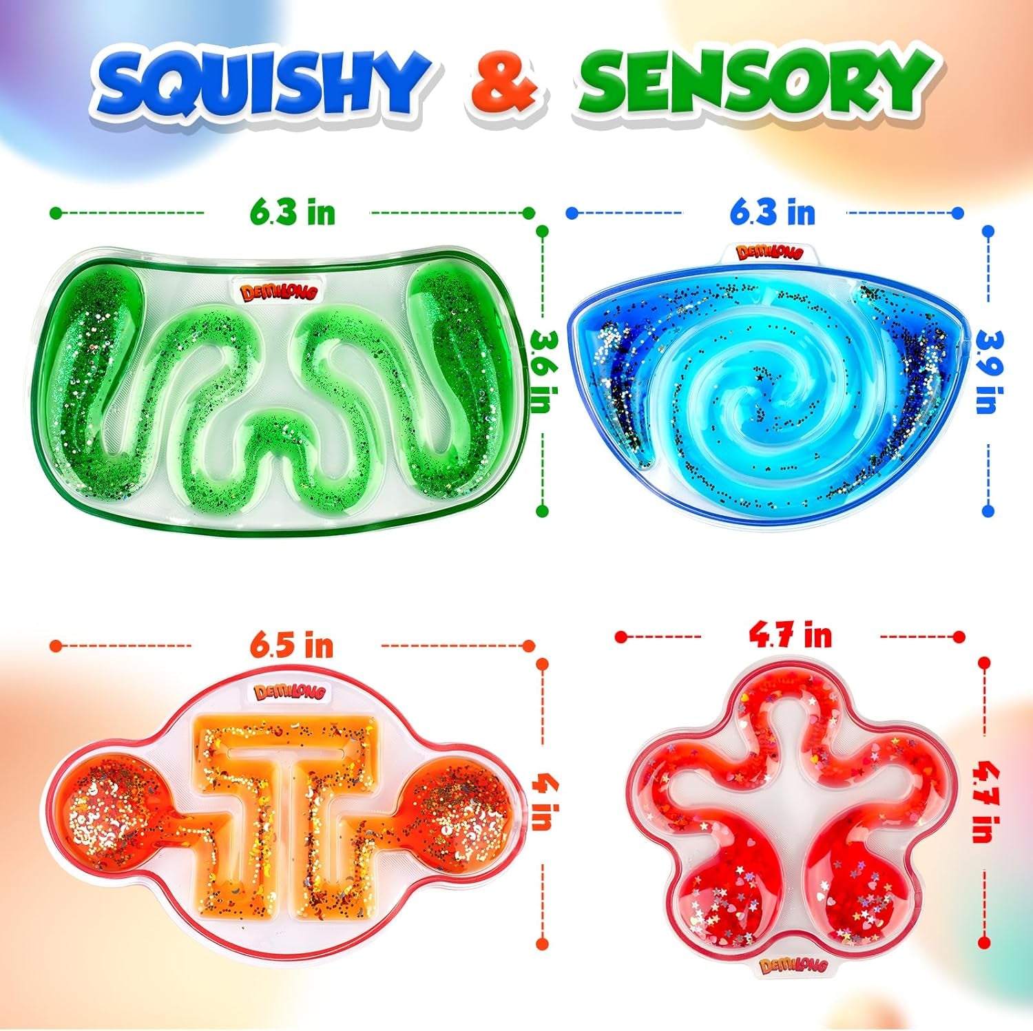 Squishy Sensory Toys for Kids - 4 Pack Fidget Toy Sensory Maze for Autism - Stress Anxiety Relief Toys for Calm down - Sensory Fidget Toy Filled Goo, Glitter, Easter Prizes for Kids Classroom