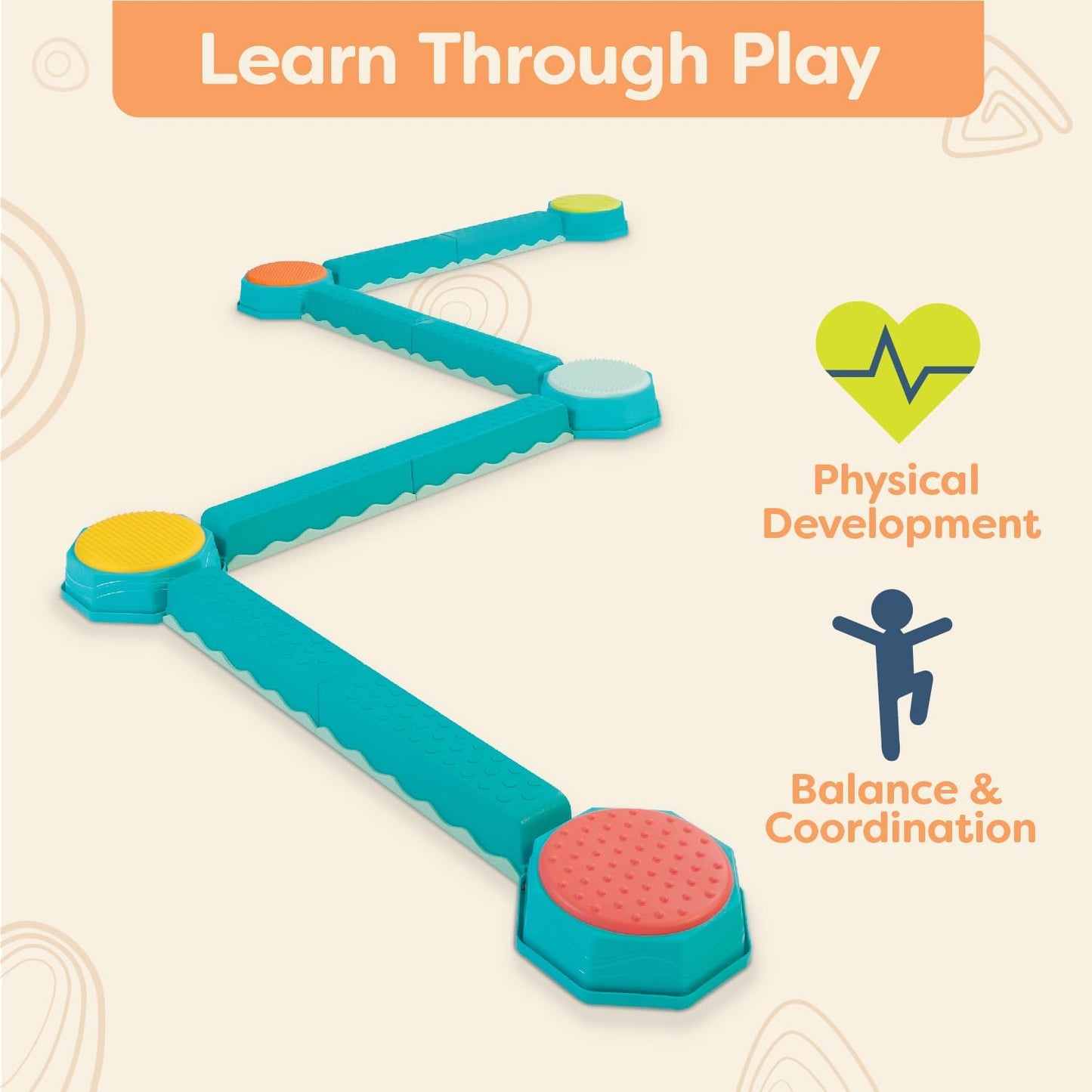 – Balance Beam for Kids – Interlocking Balancing Beams – 5 Sensory Pads & 8 Beams – Active Play for Toddlers, Kids – 3 Years + – Balance & Build Set