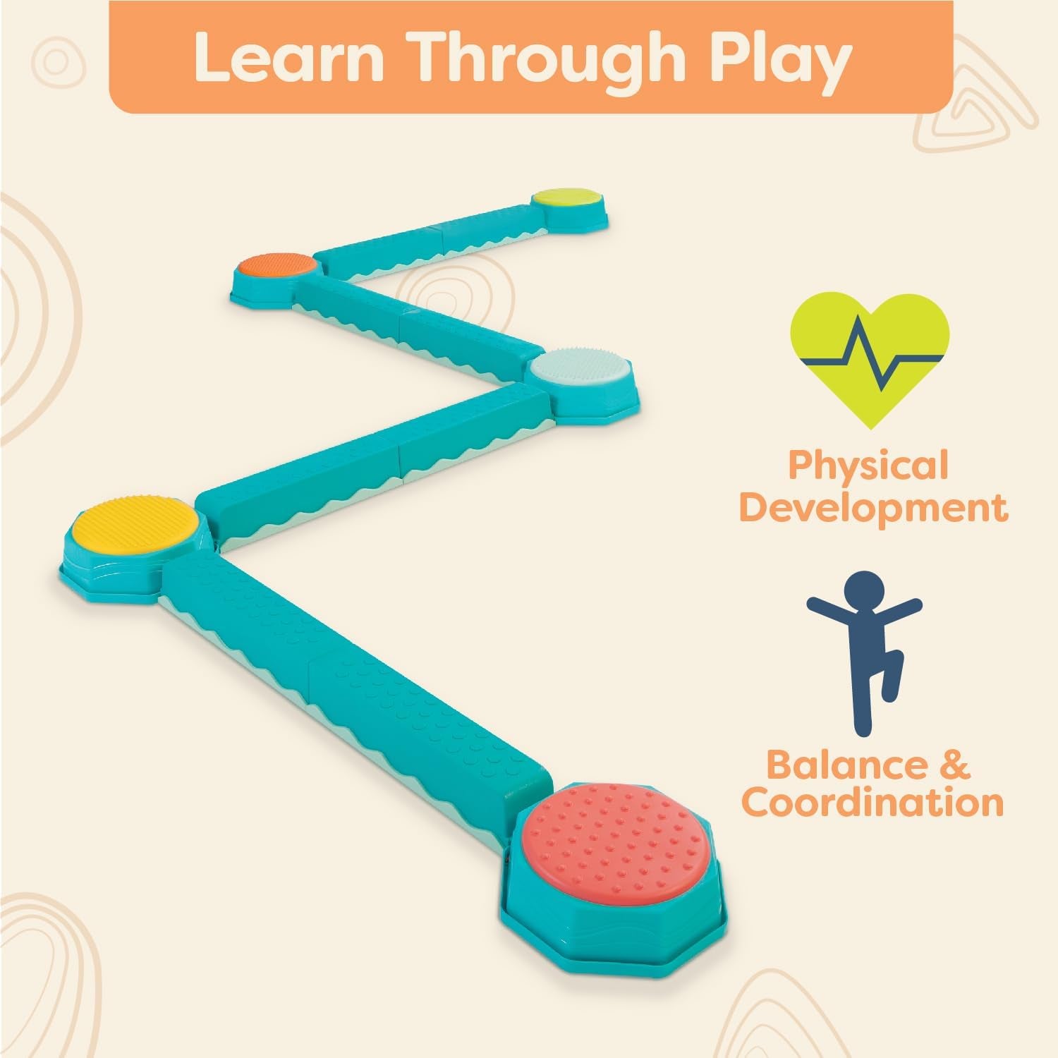 – Balance Beam for Kids – Interlocking Balancing Beams – 5 Sensory Pads & 8 Beams – Active Play for Toddlers, Kids – 3 Years + – Balance & Build Set