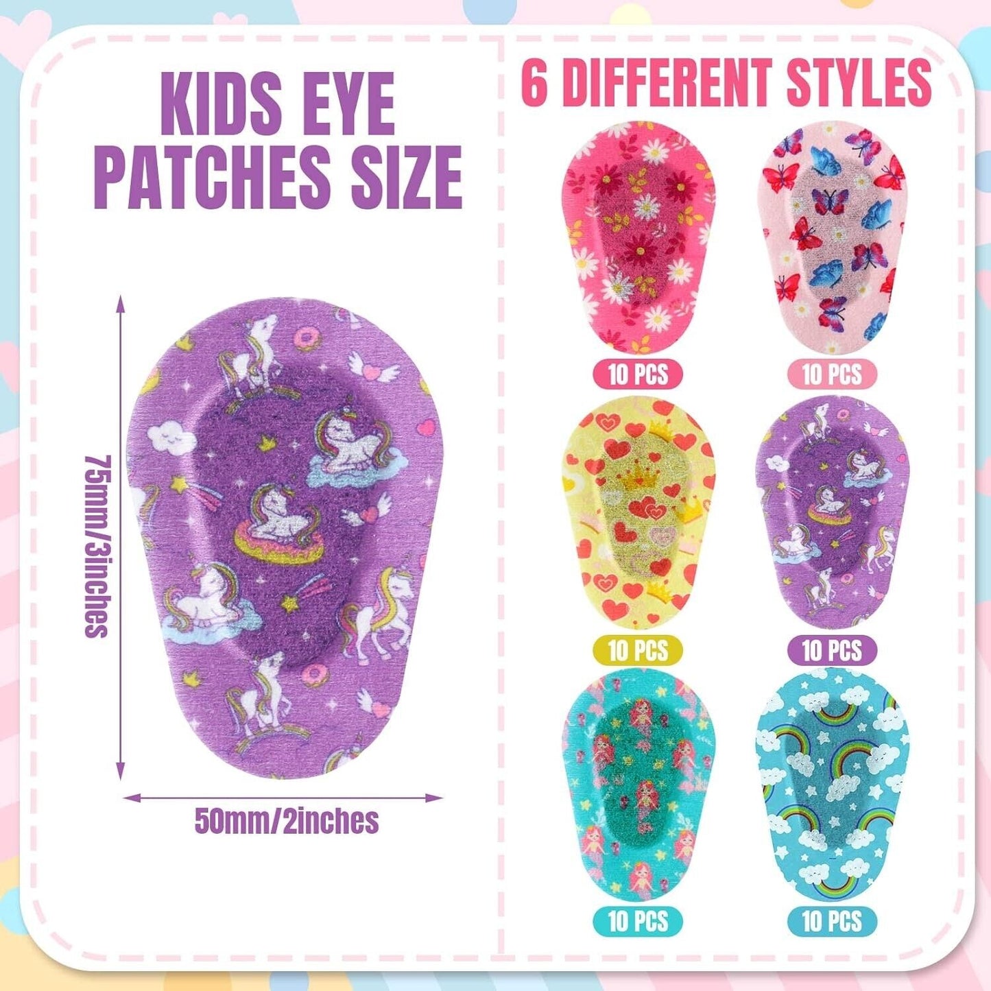 60 Pcs Adhesive Eye Patches for Kids Light Blocking Cute Girls Designs Cotton Ad