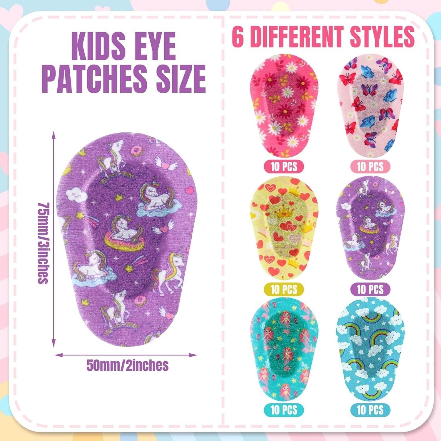 60 Pcs Adhesive Eye Patches for Kids Light Blocking Cute Girls Designs Cotton Ad