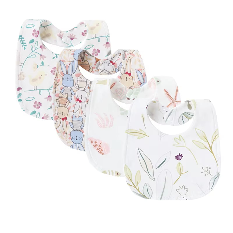 4 Pcs/Lot Baby Bibs Printed Striped Infant Saliva Towel Girl Boy Double Layer Cotton Saliva Pocket Absorbent Newborn Burp Cloths