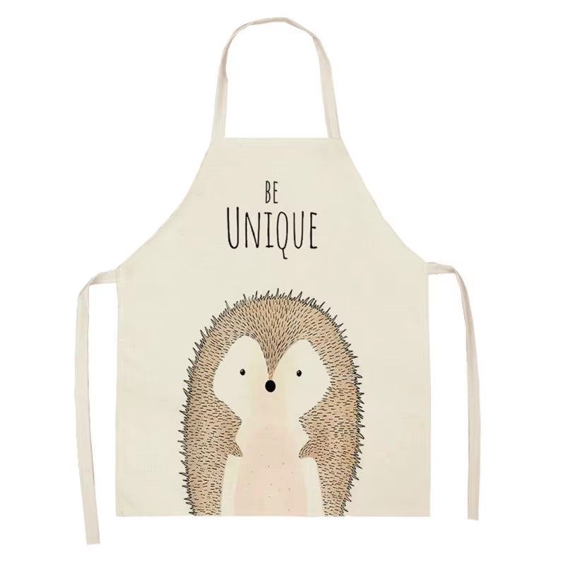 Cartoon Animal Style Cooking Apron for Children Home Sleeveless Cotton Linen Aprons Hedgehog Lion Pattern Custom Bib Room Aprons