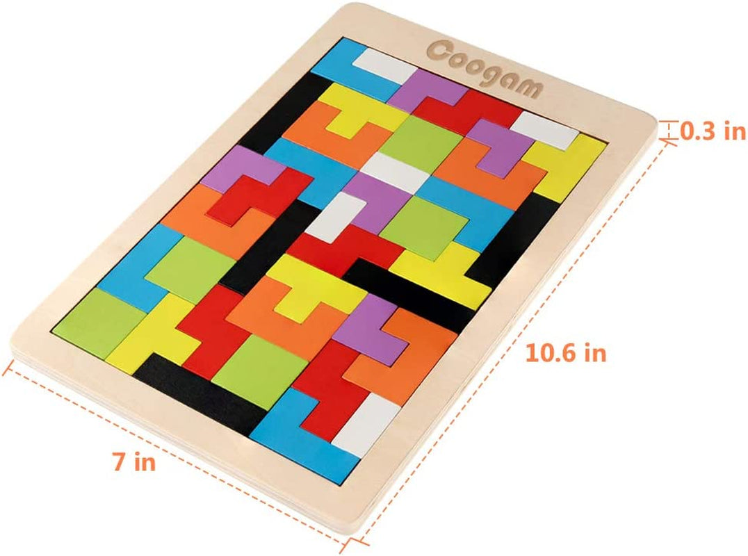 Wooden Blocks Puzzle Brain Teasers Toy Tangram Jigsaw Intelligence Colorful 3D Russian Blocks Game STEM Montessori Educational Gift for Kids (40 Pcs)