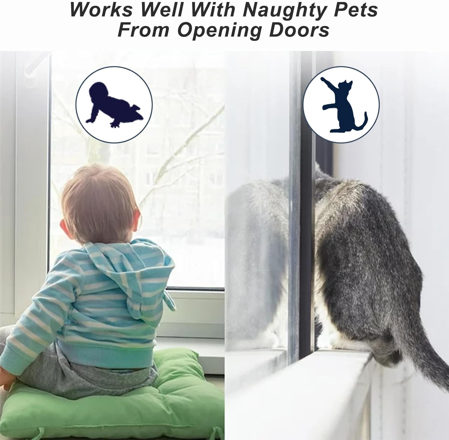 Childproof Door Lever Lock (2 Pack) Prevents Toddlers Pets from Opening Doors, Door Handle Lock for Babyproofing, Durable Safe ABS Material Strong Adhesive, No Drill Tool Needed Easy to Install