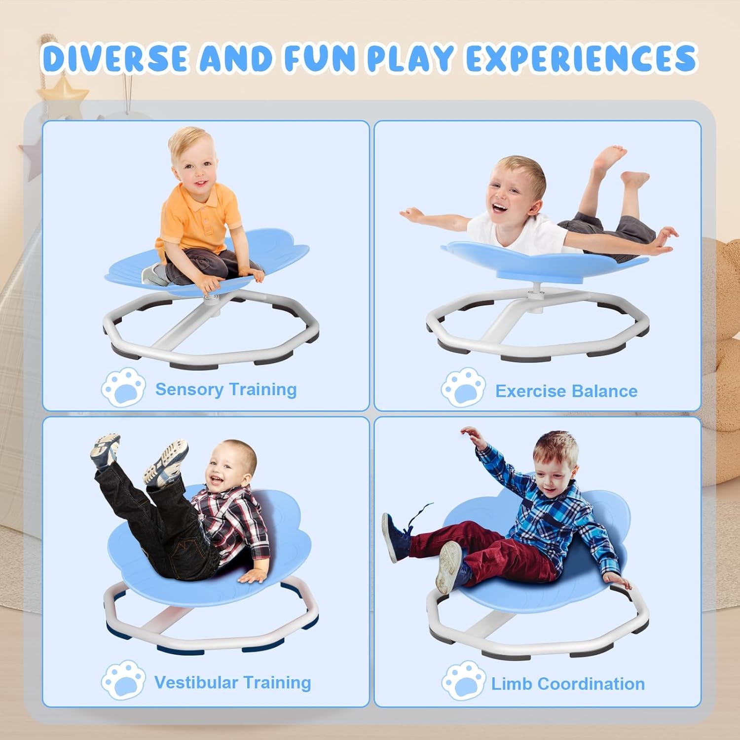 Sensory Swivel Chairs for Kids, Spinning Chair for Autistic Kids, Sit and Spin Sensory Toys, Training Body Coordination, Autism ADHD Chairs Indoor Outdoor Play Equipment (Blue)