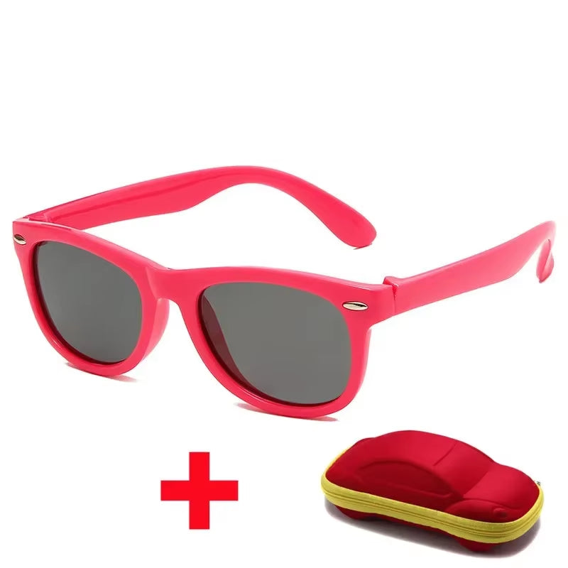 Baby Silicone Sunglasses with Glasses Box Boys Girls Outdoor Goggles Sun Glasses AC Lens Safety Glasses and Cases Gift for Kids