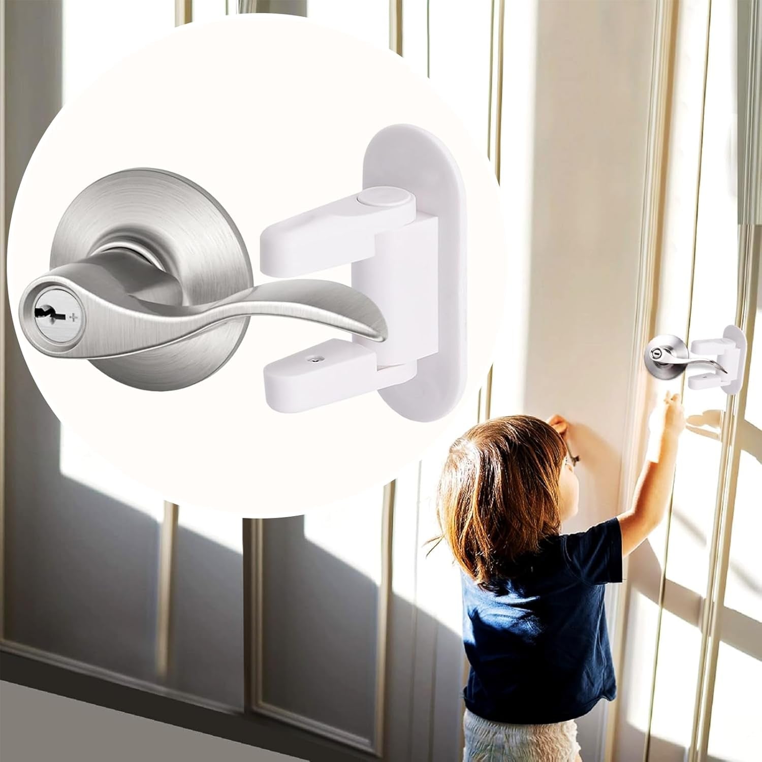 Childproof Door Lever Lock (2 Pack) Prevents Toddlers Pets from Opening Doors, Door Handle Lock for Babyproofing, Durable Safe ABS Material Strong Adhesive, No Drill Tool Needed Easy to Install